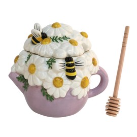 Blue Sky Clayworks Idyllic Daisy and Lovely Bee Honey Pot with Dipper Stick