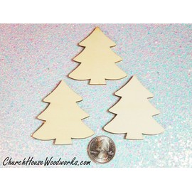 Wood Christmas Tree Ornaments Miniatures Christmas Village Set DIY Craft Idea- Set of 25- 2 Inch Wooden Christmas Trees Supplies Accessories