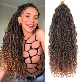 Alaleibaby Goddess Locs Crochet Hair 18 inch 8 Packs River Faux Locs Crochet Hair with Curly Ends Boho Hippie Locs Synthetic Hair Extensions For Black Women (T30#, 18 Inch)