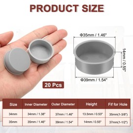 uxcell 20pcs Plastic Hole Cover Plug for 37mm(1 1/2") Concealed Hinge Cup and Screw Hinge Hole Plugs Covers for Kitchen Cabinet Furniture, Dark Gray