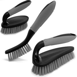 Juego de 3 cepillos para fregar - Cepillo limpiador de ducha con mango ergonómico y cerdas duraderas - Cepillo limpiador de lechada - Cepillos de limpieza para baño/ducha/azulejos/cocina/piso/tina