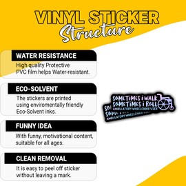 (3 Pcs) Sometimes I Walk I Roll Ambulatory Wheelchair User Sticker Disability Pride Vinyl Decal for Wheelchair Users, Disability Advocates, and Mobility Aid Supporters for Laptop, Water Bottle, 3"x3"