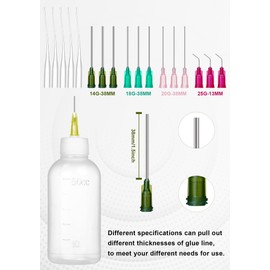 JIBENGAO 2 sizes needle tip squeeze bottle, precision tip applicator bottle with Blunt Needle Tip 14ga 18ga 20ga 25ga, Craft glue bottles for Craft Art Project,Paint Quilling Craft (30, 50 ML)