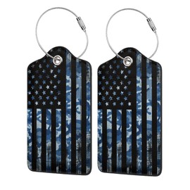 2 Pack Luggage Tags Navy Camo Camouflage Hunting American Flag Suitcase Leather Privacy Cover Id Label with Stainless Steel Loop for Women Men Travel
