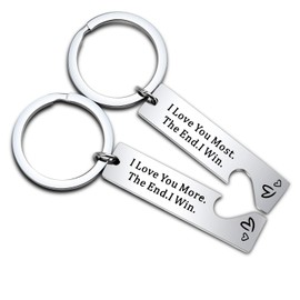 BEKECH Couple Keychains I Love You I Love You More Set of 2 Valentines Girlfriend Gift Boyfriend Gift (silver)