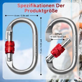 Vipuikos Pack of 2 Carabiner Hooks, 25 KN, O-Shaped Carabiner Hooks, Large, Heavy Duty Safety Carabiner, Stainless Steel, 2500 kg Load Capacity, Carabiner for Yoga, Hammock, Camping, Swing, Climbing,