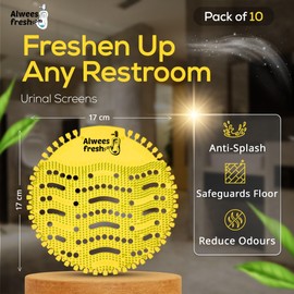 Urinal Screens, Splash Mats, Urinal Deodoriser - 10 Pack - Fits Most Top Urinal Brands & Waterless. Anti-Splash & Odour Neutraliser by Alwees Fresh… (Lemon)