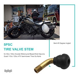 Vkinman 5Pcs Brass Stem Tire Valve 45 Degree Angled Valve Stem Bent for 50cc 150cc Motorcycle Scooter ATV Lawnmower Tires Go Karts
