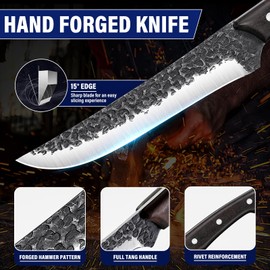 TAN REN Boning Knife Set, 6PCS Butcher Knife Set for Meat Cutting, Hand Forged Skinning Set with Sharpening Rod, High Carbon Steel Meat Trimming Knife for Kitchen & Outdoor & BBQ, Father's Day Gift