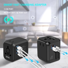 BYGD Travel Adapter Worldwide, Universal Socket Adapter with 3 USB Ports and AC, Travel Plug Adapter International for USA Europe UK Asia etc