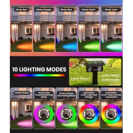 Christmas Solar Spot Lights Outdoor Waterproof 4-Pack, Multicolor RGB Solar Powered Landscape Lights with 6 Colors 10 Modes, 58 LED Adjustable Spotlights for Yard Garden Patio Landscape Pathway Decor