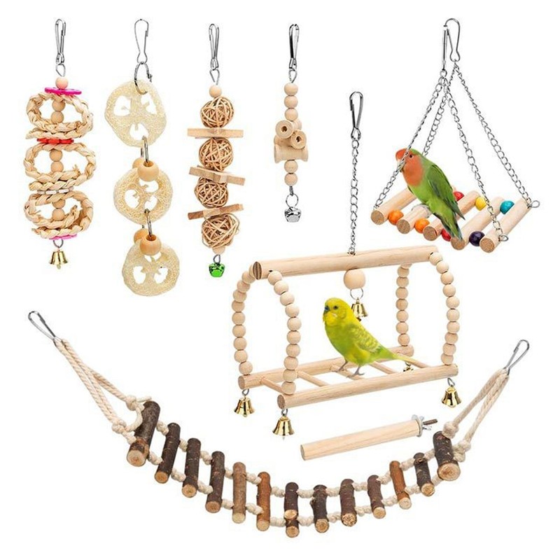 8pcs Parrot Chewing Toy Shredding Foraging Toys Climbing Ladder Cage