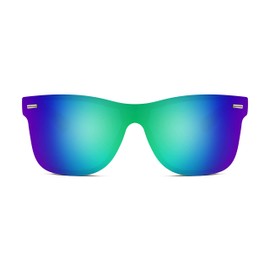 FEISEDY Rimless Sunglasses Mirrored Men Women One Piece Dark Lenses with UV400 Protection B4114, Green Blue Mirrored