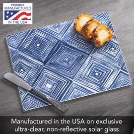 CounterArt Indigo Diamond 3mm Tempered Glass Cutting Board 10” x 8” Manufactured in the USA Cheese Board Bar Board Dishwasher Safe