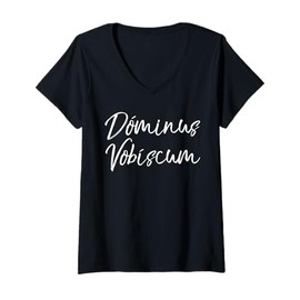 Womens The Lord be With You Latin Phrase Mass Gift Dominus Vobiscum V-Neck T-Shirt