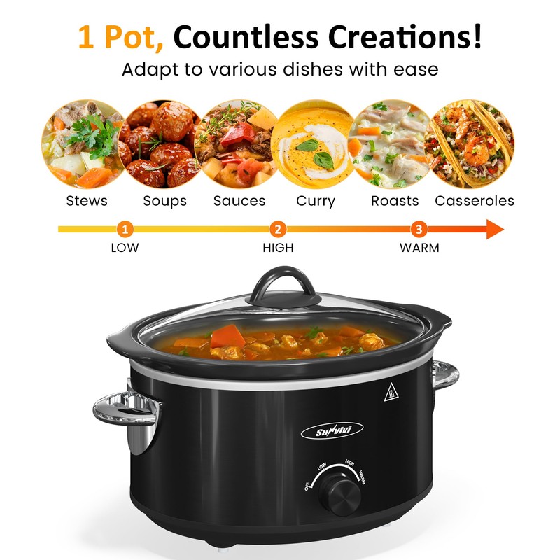 Sunvivi 4QT Slow Cooker & Mini Food Warmer with 3