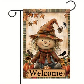Starlit Patio 12x18 Inch Autumn Scarecrow Garden Flag Fall Maple Leaves Welcome Yard Banner Rustic Harvest Outdoor Decor Double Sided Pumpkins Sunflowers for Thanksgiving Porch Patio Lawn Decorations