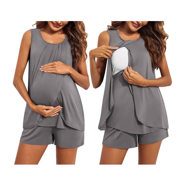 Ekouaer Maternity Pajamas for Women Crewneck Postpartum Pajamas Sleeveless Pregnancy