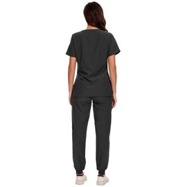COZYFIT Scrubs for Women - V-Neck Top & Cargo Pants Scrubs Set with 10 Pockets - Dark Grey, S
