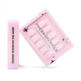 Press on Nails Short Almond Fake Nails Nude Pink Acrylic Nails Press Ons Glossy Gel Oval False Nails Full Cover Glue on Nails Stick on Nails for Women Girls 30Pcs