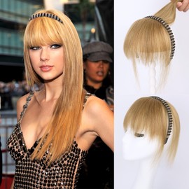 Yargel Hair Blonde Human Hair Toppers with Rhinestone Band for Women Hairpiece for Thinning Hair Clip in Bangs with Band Straight (24#)