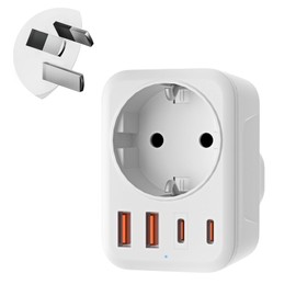 Denlane Adapter Australia, 5 in 1 Travel Adapter Australia with 1 AC & 2 USB-C & 2 USB-A (3.4A), Adapter China New Zealand Germany Plug, Adapter Argentina Fiji, Travel Plug Type I