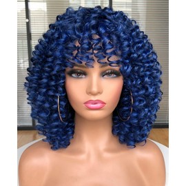 GEMBON Curly Afro Wigs for Black Women Kinky Curly Wig with Bangs Synthetic Fiber Natural Looking Glueless Hair for Daily Wear