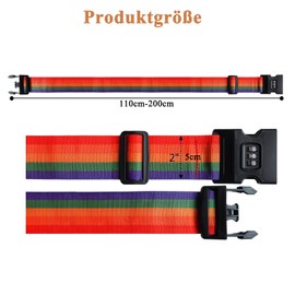 Pack of 2 Luggage Straps with Combination Lock, 200 x 5 cm Suitcase Strap, Adjustable Cross Suitcase Luggage Straps with TSA Lock, Luggage Strap for Suitcase, Luggage, Travel Bag (Rainbow Colours)
