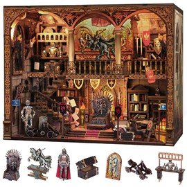 Book Nook Kit - DIY Medieval Castle Booknook for Adults & Teens, 3D Wooden Puzzle Bookshelf Insert with LED Lights, Unique Creative Craft Gift for Home Decor & Model Building