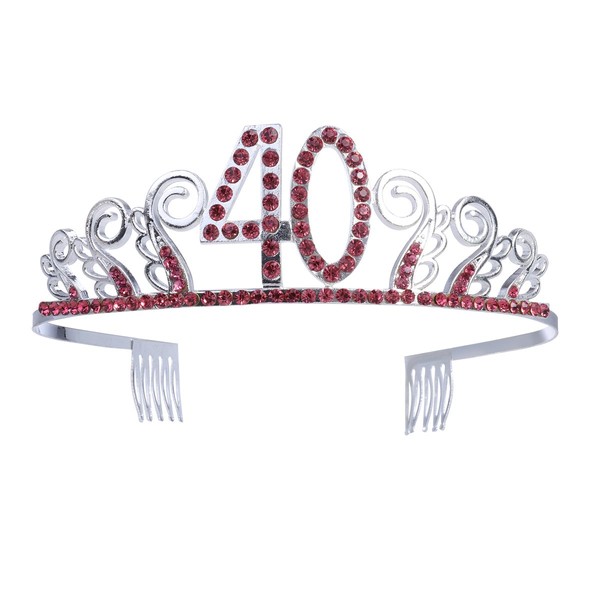 Frcolor 40.A Crown Tiara Crystal Clear Diamond Crown of Birthday Red with Hair Comb