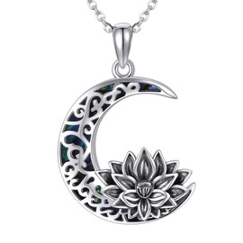 ONEFINITY Lotus Flower Necklace 925 Sterling Silver Lotus Moon Pendant Necklace Jewelry Gifts For Women