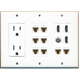 RiteAV - (3 Gang 15A Power Outlet 3 HDMI 1 Coax 8 Cat6 Ethernet Wall Plate White