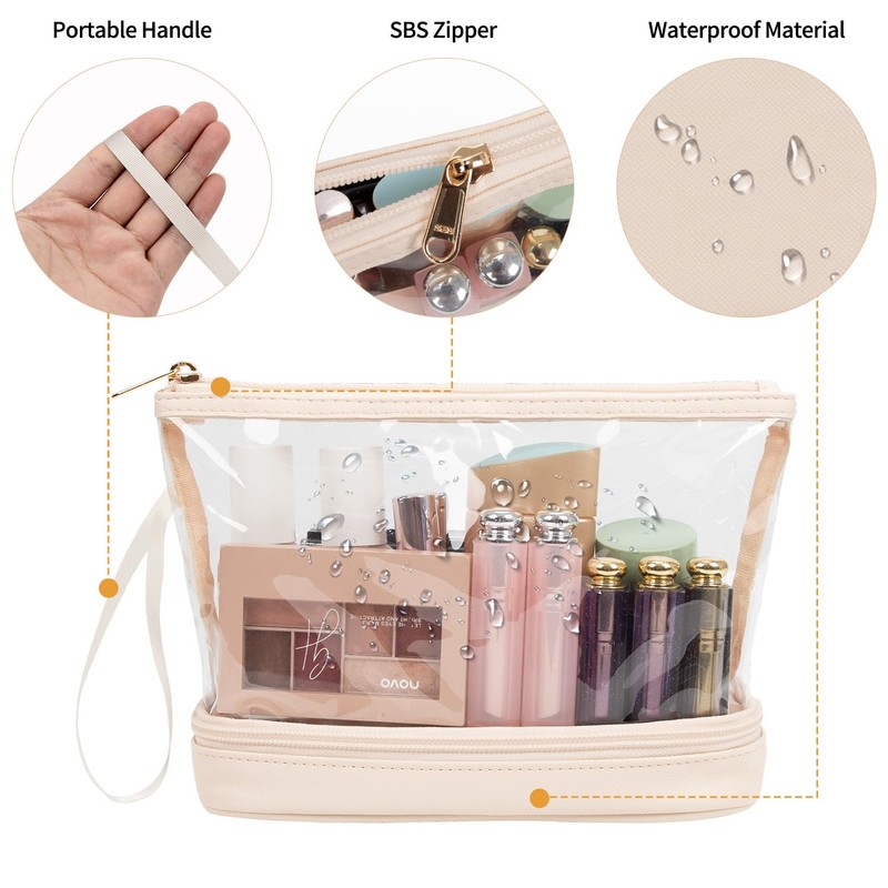 Ethereal Clear Makeup Bag, Cream Small Cosmetic Bag Travel Makeup