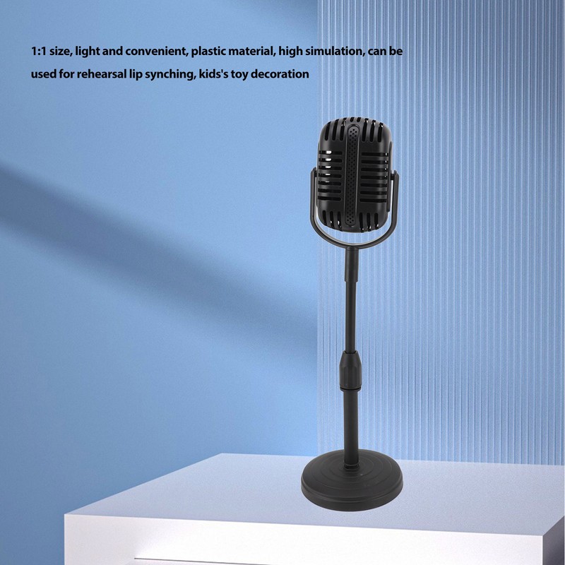 Antique Microphone Decor with Stand Black Realistic Lightweight Retro Microphone