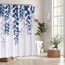 REZAYMRS Blue Leaf Shower Curtain with 12 Hooks, 72''x72'' Waterproof Polyester Fabric Shower Curtains for Bathroom, Weighted Hem Bathtubs Hotel Curtain, Machine Washable, Quick Dry