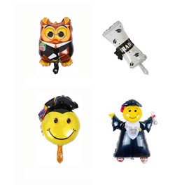Morndew 4 PCS Doctor and Smiling Face Doctoral Cap Certificate Owl Foil Balloons for Graduation Party Decorations