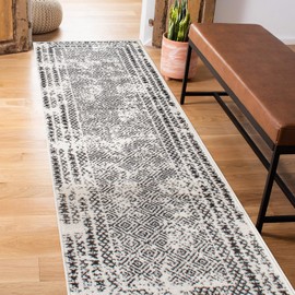 Rugshop Bohemian Distressed Border Stain Resistant High Traffic Living Room Kitchen Bedroom Dining Home Office Runner Rug 2'x7' Black