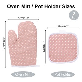 uxcell 4 Pcs Oven Mitts and Pot Holders, 10.6 Inch Non-Slip Oven Gloves and Hot Pads for Cooking Grilling BBQ Picnic, Pink