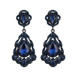 Tuliper Teardrop Austrian Crystal Earrings for Women, Hypoallergenic Alloy Waterdrop Dangle Jewelry, Elegant Gift for Wedding Everyday Ink Blue Black