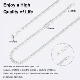 Silver Necklace for women men 3.5mm Cuban Chain 925 Sterling Silver Clasp Cuban Chain Silver Chain for men 16/18/20/22/24/26/30 Inches(26)