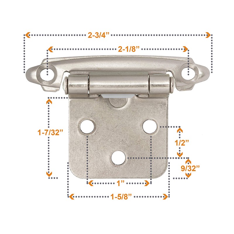 DecoBasics Cabinet Hinges Brushed Nickel for Kitchen Cabinets Doors (2