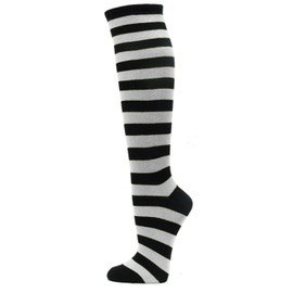 COUVER Women Thin Striped Cotton Tube Socks Long Stretch Soft Socks Activewear Knee-High Socks, Black/Light Gray, 1 Pair