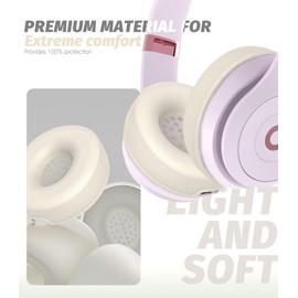 Seltureone Earpads Cover Compatible with Beats Solo 4 Wireless On-Ear Headphones, Silicone Protective Earpad Cover Sweatproof Hand Washable Accessories Compatible with Beats Solo 4 Ear Pads, Beige