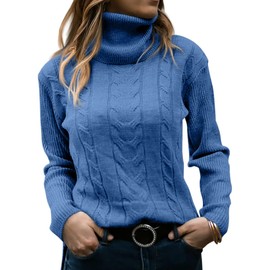 GeGekoko Womens Turtleneck Sweaters Cable Knit Long Sleeve Tops Pullover Soft Jumper Blue