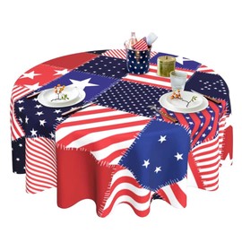 BZKIER Striped Tablecloth 4th of July Stars & Stripes Tabletop Collection Tablecloth, Round 60"