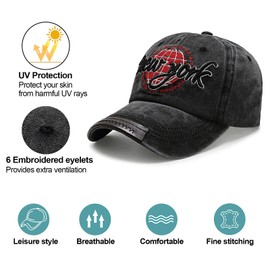 Baynetin Vintage Baseball Cap Unisex Casual Cotton Peak Embroidery Letter Washed Distressed Trucker Hat,Adjustable Breathable Summer Sun Hat Outdoor Sports Cap (Black)