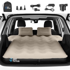JOYTUTUS SUV Air Mattress Camping Bed,3.0 Thickened Flocking Car Camping Inflatable Mattress,Anti-Leakage,with 2 Pillows & Electric Pump Universal Car Bed for SUV Trunk and Rear Seat,Camel