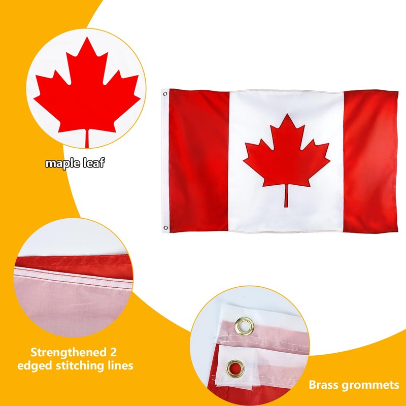 Fidqiog 3x5 Ft Canadian Flags, Screen Printed Maple Leaf Large