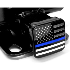 American Flag Metal Hitch Cover Plug Insert (Fits 2" Receivers, USA Flag with Thin Blue line)