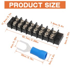 JAMHER 8 Circuits 8 Positions Terminal Block 20-30A 200-450V Dual Row Screw Terminals Strip with 64 PCS Heat Shrink Wire Fork Connectors(Pack of 4pcs)
